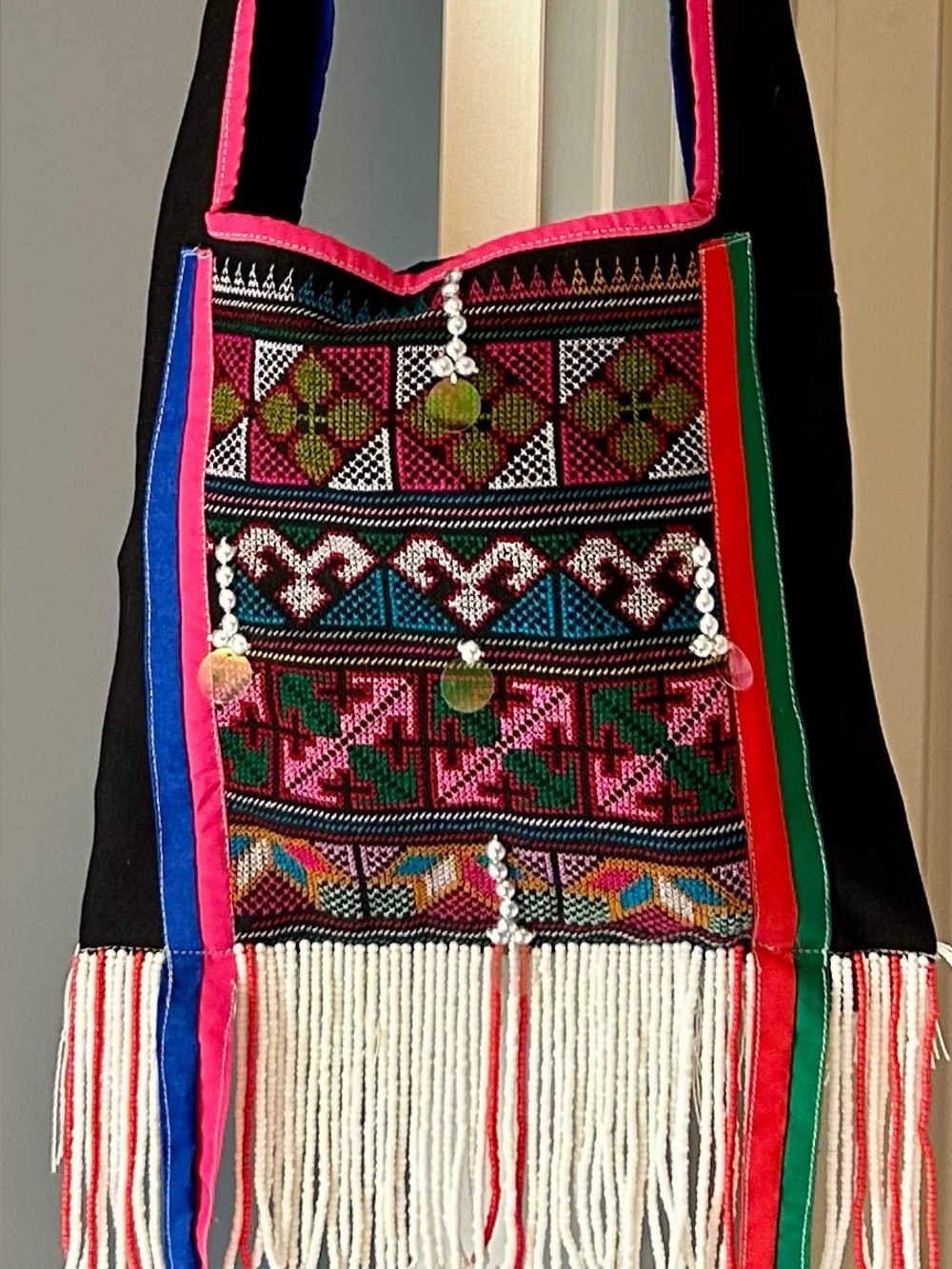 Boho Embroidered Crossbody Bag Beaded Fringe Festival Statement